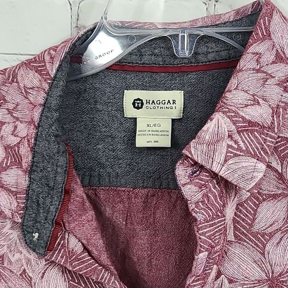 Haggar Men's XL Tropical Red Short Sleeve Camp Casual Button Down Shirt Hawaiian - Picture 6 of 12